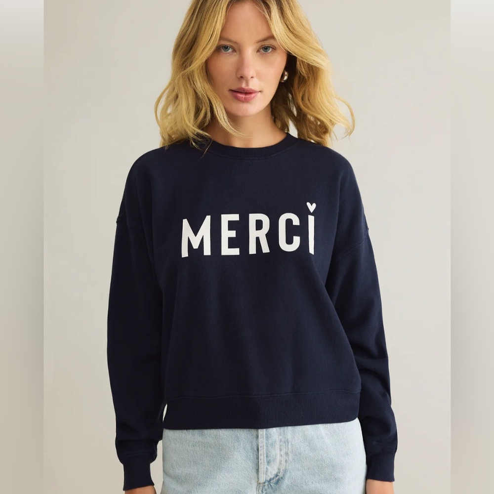 Merci Navy Sweatshirt by ZSupply